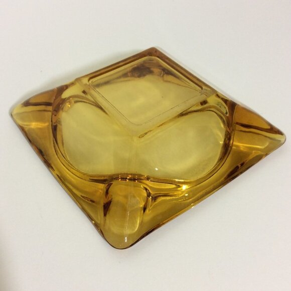 VINTAGE amber glass ashtray 6" square heavy - Picture 9 of 12